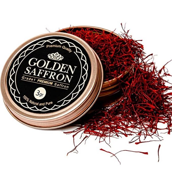 Golden Saffron, Finest Pure Premium All Red Saffron Threads, Grade A+ Super Negin, Non-GMO Verified. For Tea, Paella, Rice, Desserts, Golden Milk and Risotto (3 Grams)