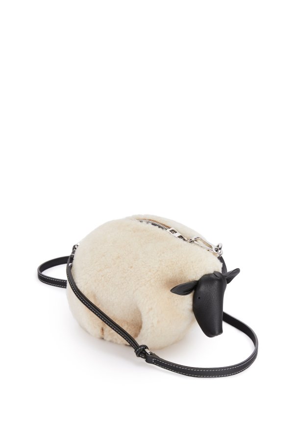 Mini Sheep bag in shearling and calfskin Natural/Black - LOEWE