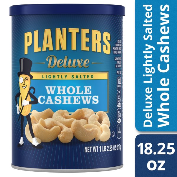 Deluxe Lightly Salted Whole Cashews, 18.25 oz Canister
