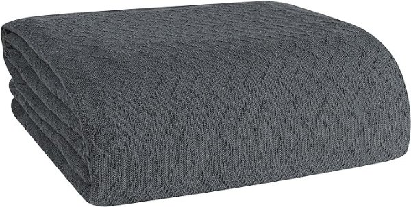 BELIZZI HOME 100% Cotton Bed Blanket, Breathable Thermal Blanket Full - Queen Size, Soft Chevron 90''x90'', Perfect for Layering Any All Season, Charcoal Grey