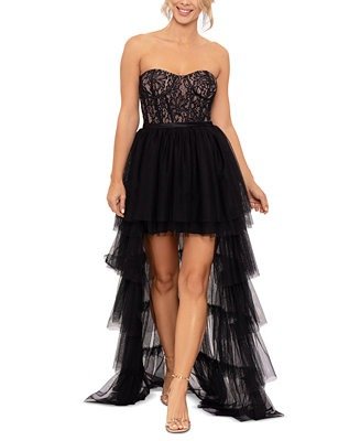Women's Lace-Corset Tiered-Mesh High-Low Gown