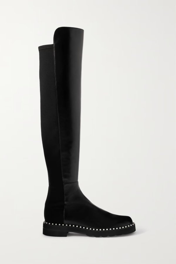 5050 Lift faux pearl-embellished leather and neoprene over-the-knee boots