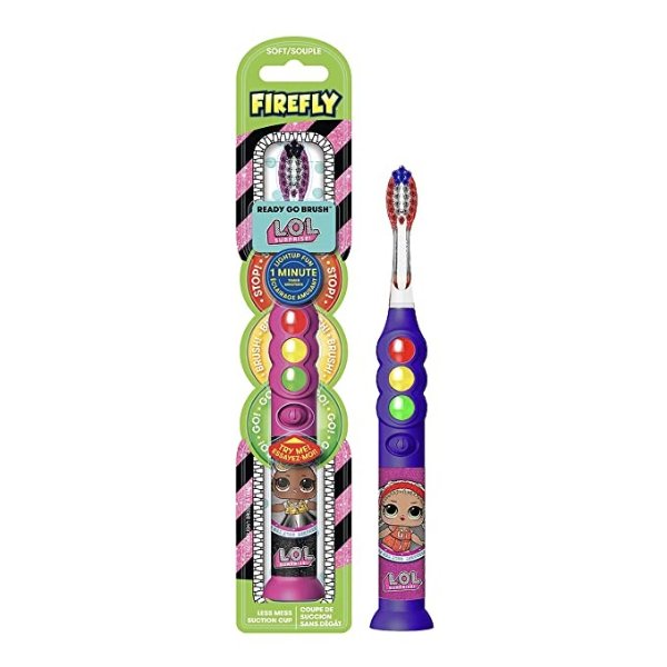 Ready Go Light Up Timer Toothbrush, L.O.L. Surprise!, Premium Soft Bristles, 1 Minute Timer, Less Mess Suction Cup, Battery Included, Easy Storage, Dentist Recommended, Ages 3+, 1 Pack