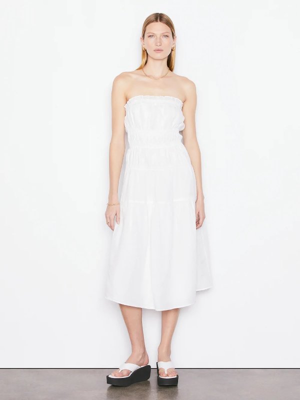 Smocked Midi Dress -- Blanc