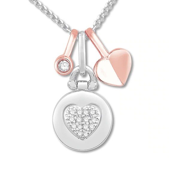 Signature Heart Diamond Necklace Sterling Silver/10K Rose Gold|Kay
