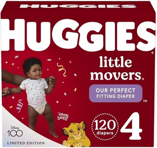Size 4 Diapers, Little Movers Baby Diapers, Size 4 (22-37 lbs), 120 Count