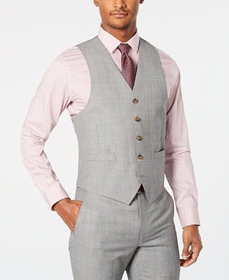 Men's Classic-Fit UltraFlex Stretch Light Gray Stepweave Suit Vest