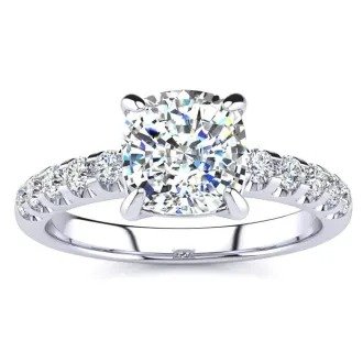 2 1/3 Carat Traditional Diamond Engagement Ring with 2 Carat Center Cushion Cut Solitaire In White Gold
