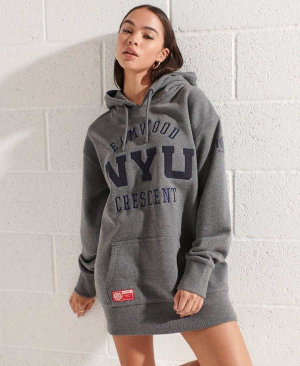 College Graphic Oversized Hoodie Dress