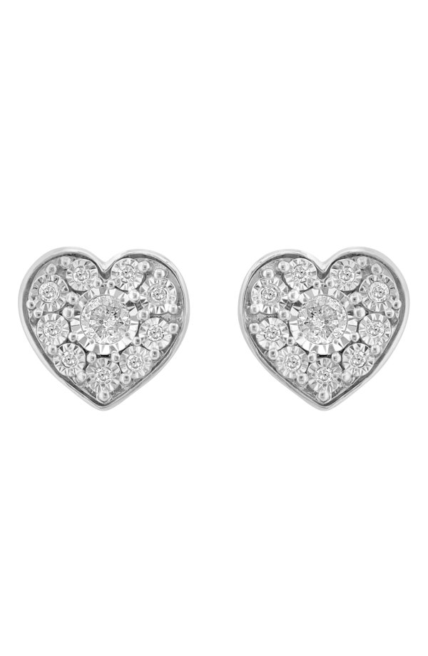 Sterling Silver Diamond Heart Stud Earrings - 0.22 ctw
