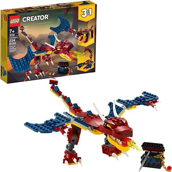 Creator 3in1 Fire Dragon 31102 Building Kit, Cool Buildable Toy for Kids, New 2020 (234 Pieces)