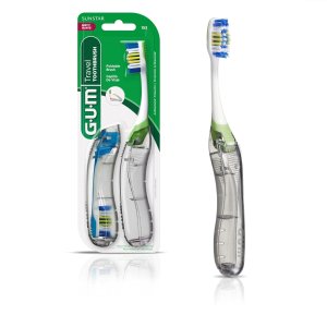 GUM Travel Toothbrush with Antibacterial Bristles, Folding Handle, Soft Bristles, Compact, 2 Count