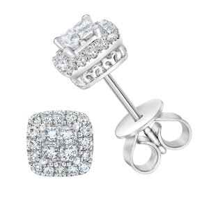 Costco Princess Cut & Round Brilliant 0.40 ctw VS2 Clarity, G Color Diamond 14kt White Gold Push Lock Stud Earrings