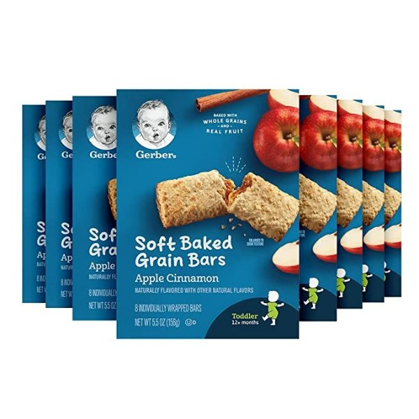 Snacks for Toddler Soft Baked Grain Bars, Apple Cinnamon, 5.5 Ounce (Pack of 8)