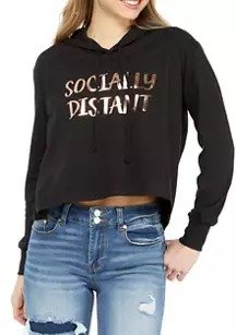 Long Sleeve Cropped Socially Distant Graphic Hoodie