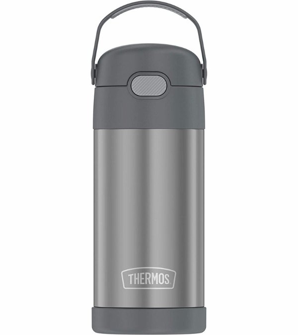 FUNtainer Vacuum Insulated Stainless Steel Straw Water Bottle 12oz - Grey