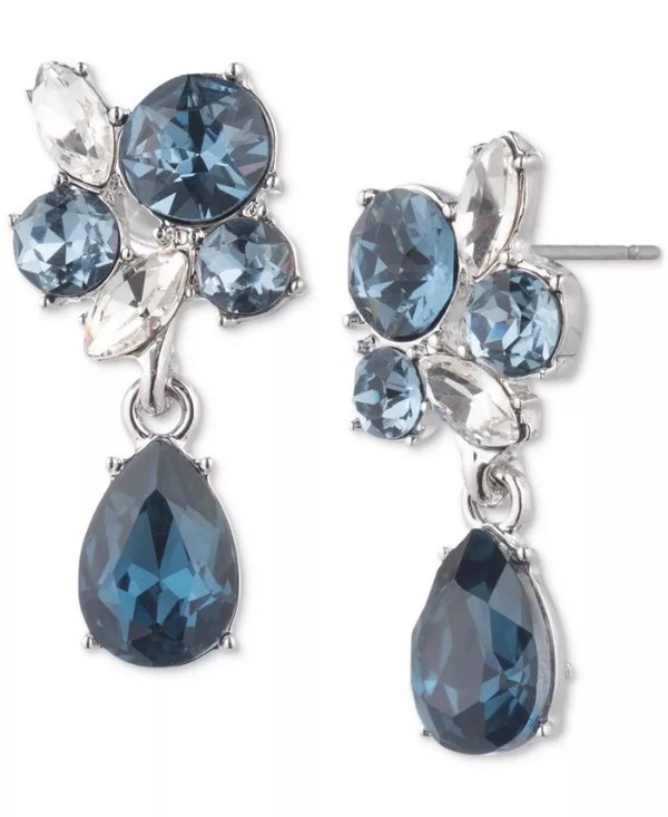Silver-Tone Color Crystal Cluster Drop Earrings