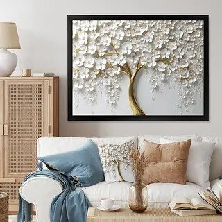 "White Orchid Tree Garden Of Branches Iii" Tree Floral Framed Wall Decor 20 x 12 in