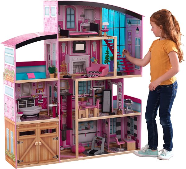 KidKraft 木质三层豪华娃娃屋，带滑动电梯