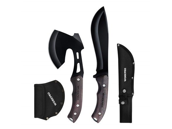 Axe and Fixed Blade Knife Combo Set, Full Tang, Wood Handle, for Outdoor Camping Survival Hunting, Nylon Sheath Included