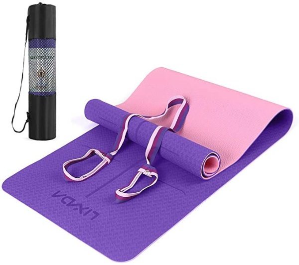 Yoga Mat -TPE Friendly Eco Non-Slip Yoga Mat Exercise & Fitness Mat,Workout Mat for All Type of Yoga, Pilates and Floor Exercises with Gift Carrying Strap and Storage Bag(72x24in)