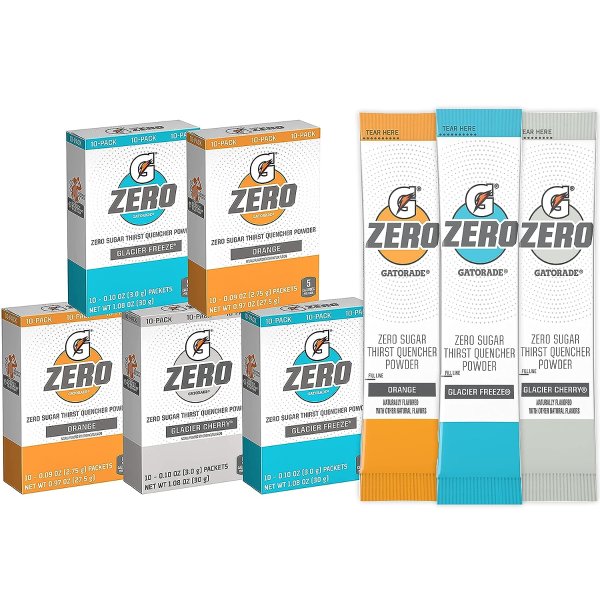 Gatorade G Zero Powder, Glacier Cherry Variety Pack 10 Count (Pack of 5)