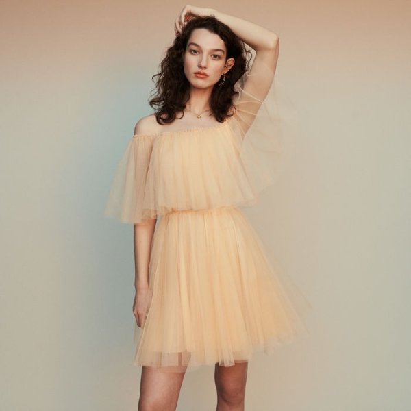 ROSSINI Bare-shouldered tulle dress