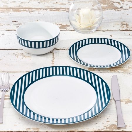 Nautical Collection 12-piece Porcelain Striped Dinnerware Set, Exclusive