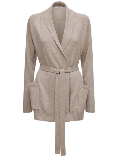 WOOL KNIT LONG BELTED CARDIGAN