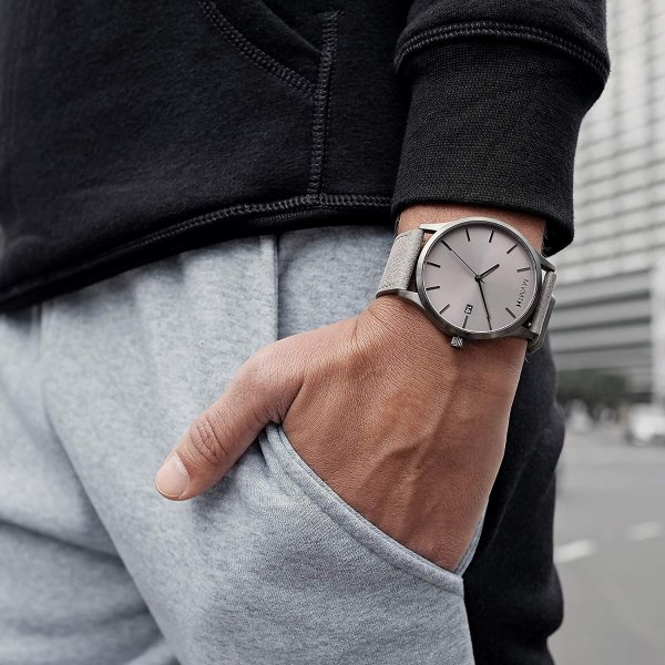 45 MM Men's Analog Minimalist Watch | Leather Wristband