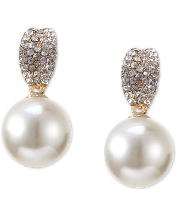 Gold-Tone Pave & Imitation Pearl Drop Earrings, Created for Macy's