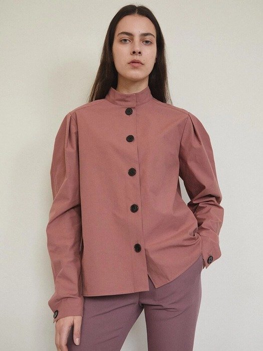 High Neck Cocoon Sleeve Shirts_Dry Rose