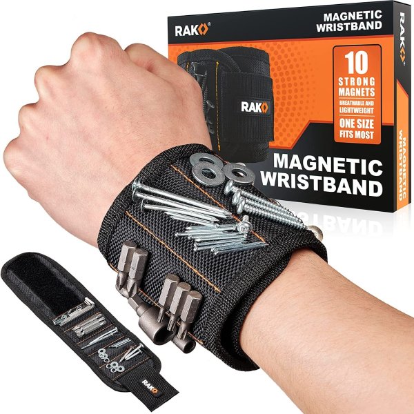 Magnetic Wristband - Men & Women's Tool Bracelet with 10 Strong Magnets to Hold Screws, Nails and Drilling Bits - Gift Ideas for Dad, Husband, Handyman or Handy Woman
