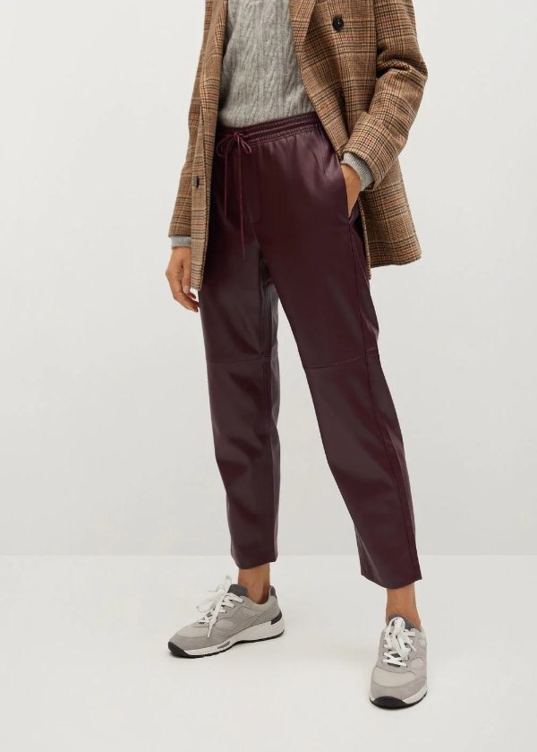 Leather-effect elastic waist trousers - Women | OUTLET USA