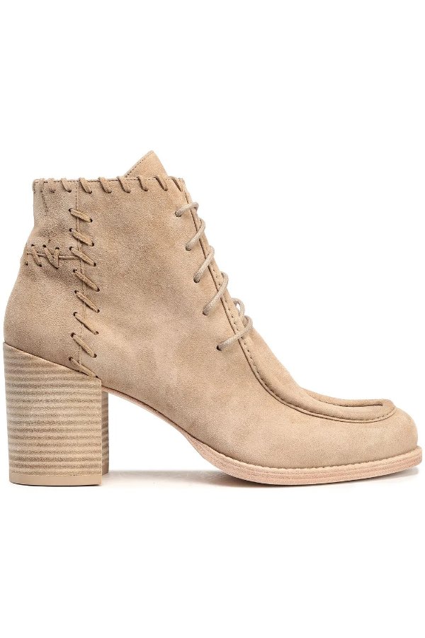 Whipstitched suede ankle boots