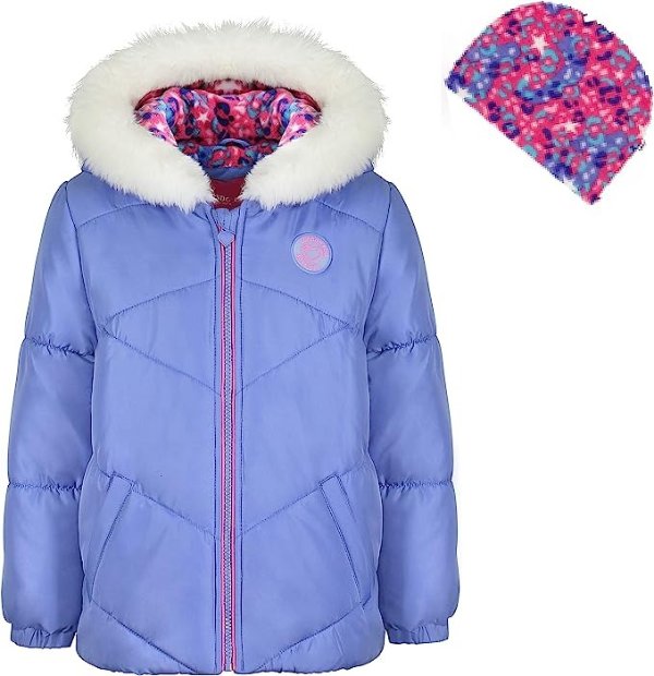Baby Girls' Quilted Puffer Jacket with Fleece Hat