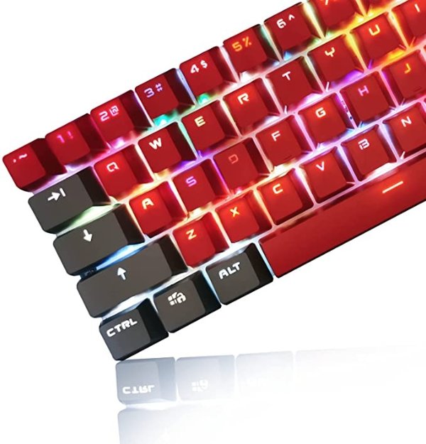 Keycaps 60 Percent,Red Key caps Set 61/87/104 Double Shot Backlit OEM high-end Printing PBT Color Keycap,Suitable for Cherry MX Switch/RK 61 / Anne pro 2 Mechanical Keyboard (Red Grey Keycaps)