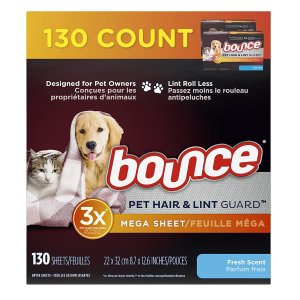 Bounce Pet Hair and Lint Guard Mega Dryer Sheets with 3X Pet Hair Fighters, Fresh Scent, 130 Count