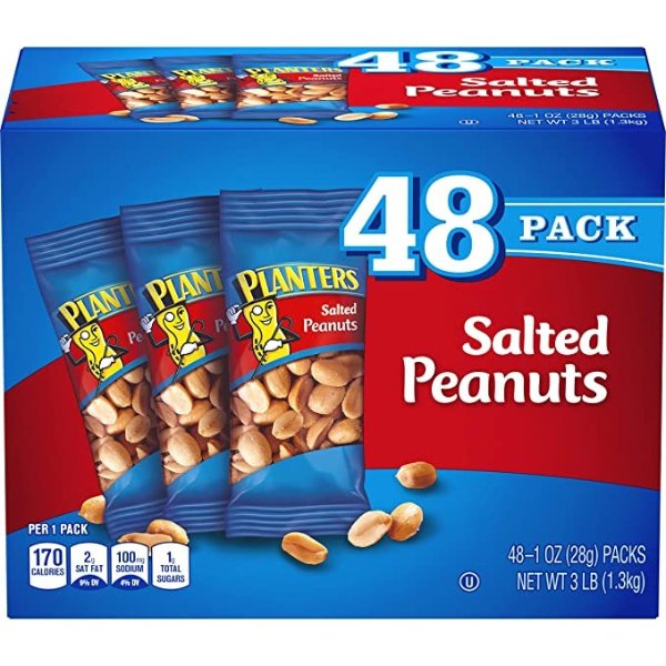 Salted Peanuts, 1 oz. Bags (48 Pack) - Snack Size Peanuts with Sea Salt & Simple Ingredients - Convenient Snacking - On the Go Snacks - Kosher