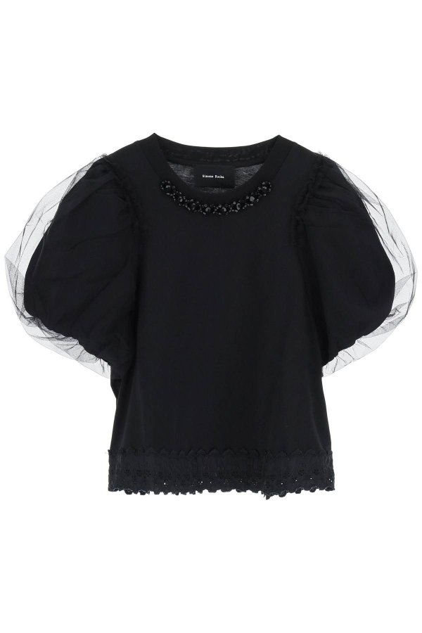 puff sleeves cropped t-shirt