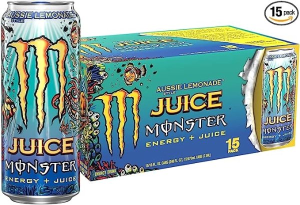 Monster Energy Juice Aussie Style Lemonade, Energy + Juice, 16 Oz (Pack of 15)