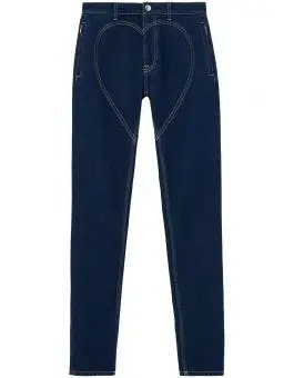 Dark canvas blue cotton high-rise heart-motif skinny jeans