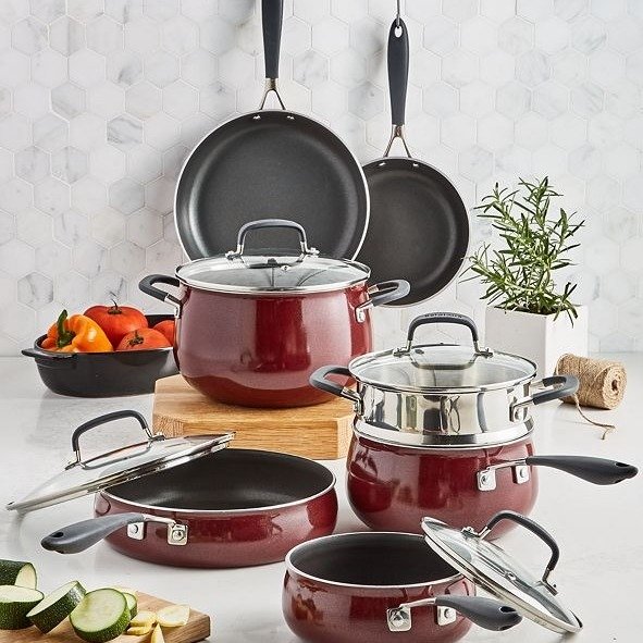 Nonstick Aluminum Red 12-Pc. Cookware Set, Created for Macy's