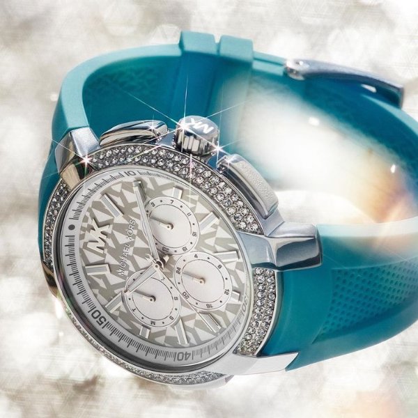 Sidney Multifunction Turquoise Silicone Watch (Model: MK7246)