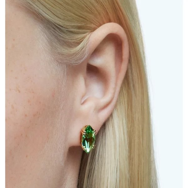 Gema stud earrings, Green, Gold-tone plated by SWAROVSKI