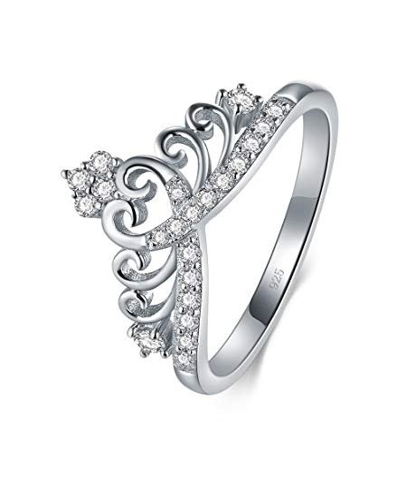 925 Sterling Silver Cubic Zirconia Princess Crown Tiara Wedding Cz Band Eternity Ring 4-12