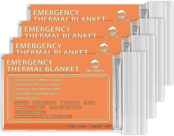 Emergency Mylar Thermal Blankets -Space Blanket Survival kit Camping Blanket (4-Pack). Perfect for Outdoors, Hiking, Survival, Bug Out Bag ，Marathons or First Aid 1