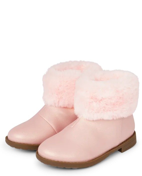 Girls Faux Fur Ankle Boots - pink