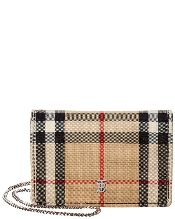 Jessie Vintage Check & Leather Card Case On Chain