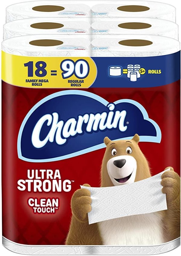 Ultra Strong Clean Touch Toilet Paper, 18 Family Mega Rolls = 90 Regular Rolls